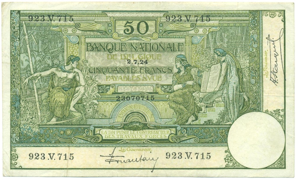 50 франков 1924 года Бельгия — Фото №1