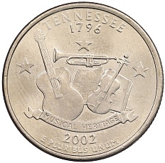 1/4 доллара (25 центов) 2002 года P США «Штаты и территории — Теннесси» — Фото №1