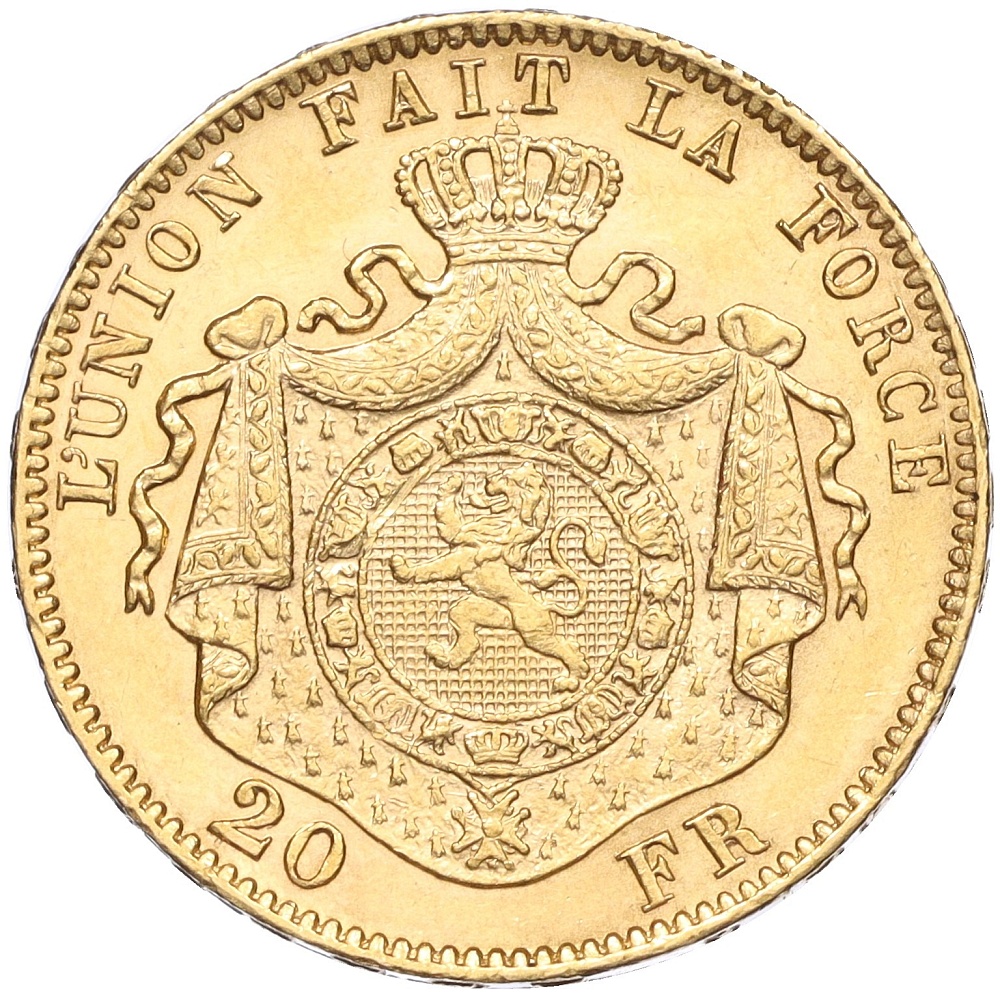20 франков 1877 года Бельгия (Леопольд II) — Фото №2