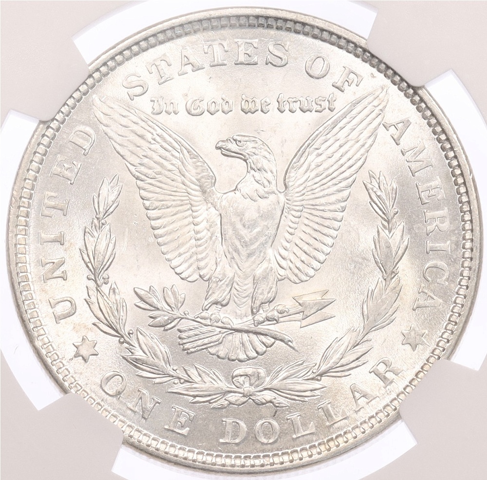 1 доллар 1921 года США «Доллар Моргана» в слабе NGC (MS63) — Фото №2