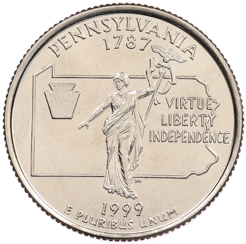 1/4 доллара (25 центов) 1999 года D США «Штаты и территории — Пенсильвания» — Фото №1