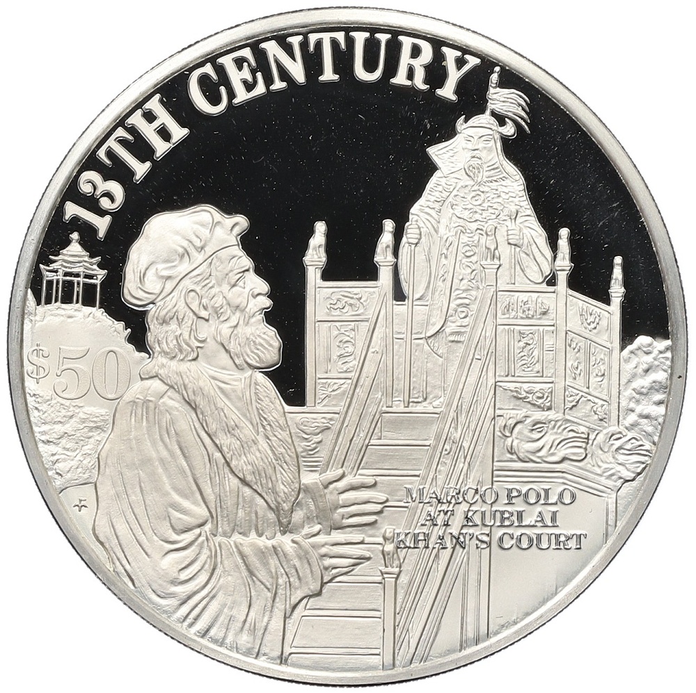 50 долларов 1997 года Острова Кука «Тысячелетие (XIII век) — Марко Поло при дворе Хубилай-хана» — Фото №1