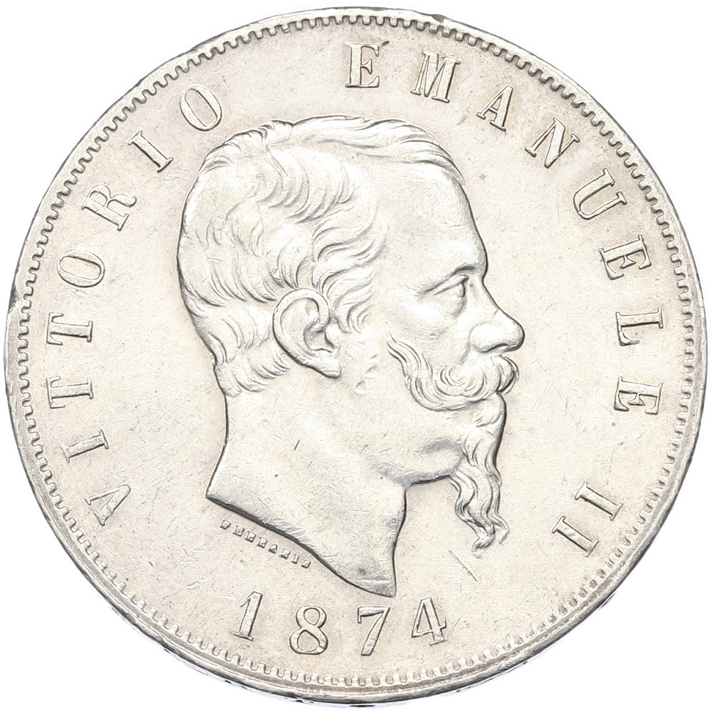5 лир 1874 года M Италия — Фото №1