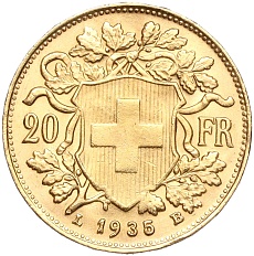 20 франков 1935 года Швейцария — Фото №1
