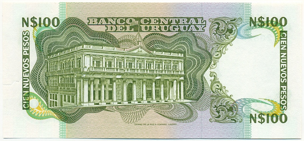 100 новых песо 1987 года Уругвай — Фото №2