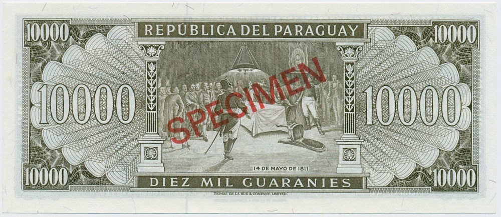 10000 гуарани 1952 года Парагвай (Образец) — Фото №2
