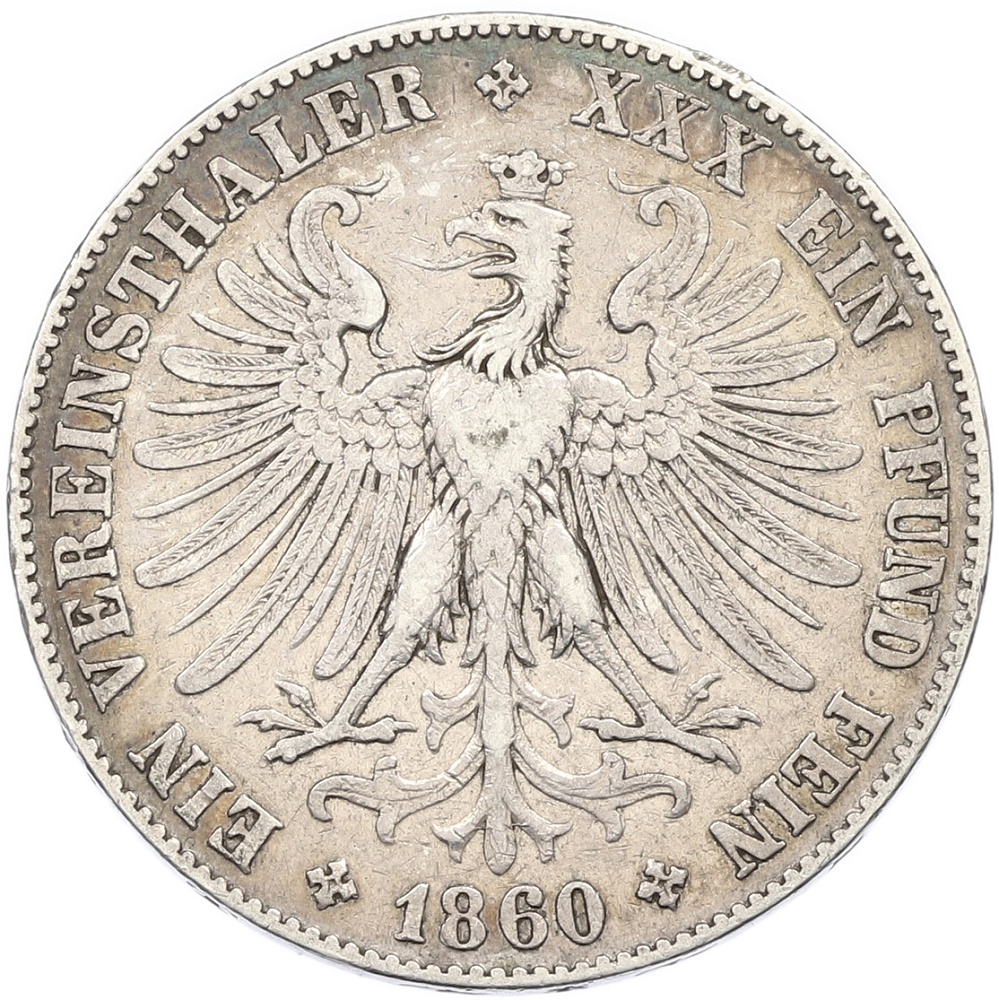 1 союзный талер 1860 года Франкфурт — Фото №2