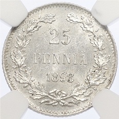 25 пенни 1898 года Русская Финляндия — в слабе NGC (MS63) — Фото №1