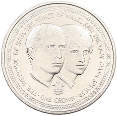 1 крона 1981 года Остров Мэн «Свадьба Принца Чарльза и Леди Дианы — Портреты» — Фото №1