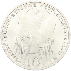 10 марок 1993 года J Германия «150 лет со дня рождения Роберта Коха» — Фото №2