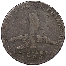 Токен 1/2 пенни 1795 года Великобритания — Мидлсекс (Guests patent boots & shoes) — Фото №1