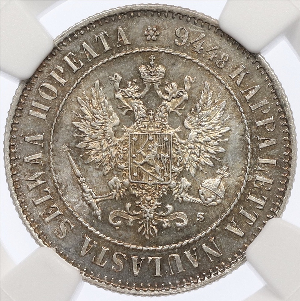 1 марка 1915 года Русская Финляндия — в слабе NGC (MS66) — Фото №2