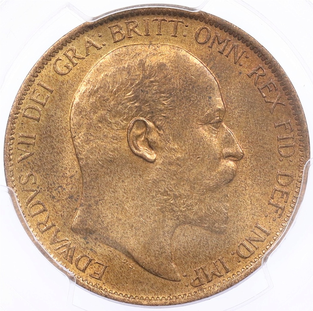1 пенни 1902 года Великобритания (Король Эдуард VII) в слабе PCGS (MS64RB) — Фото №2