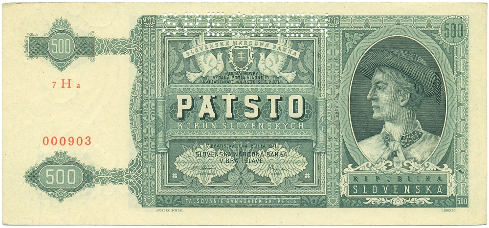 500 крон 1941 года Словакия (ОБРАЗЕЦ) — Фото №1