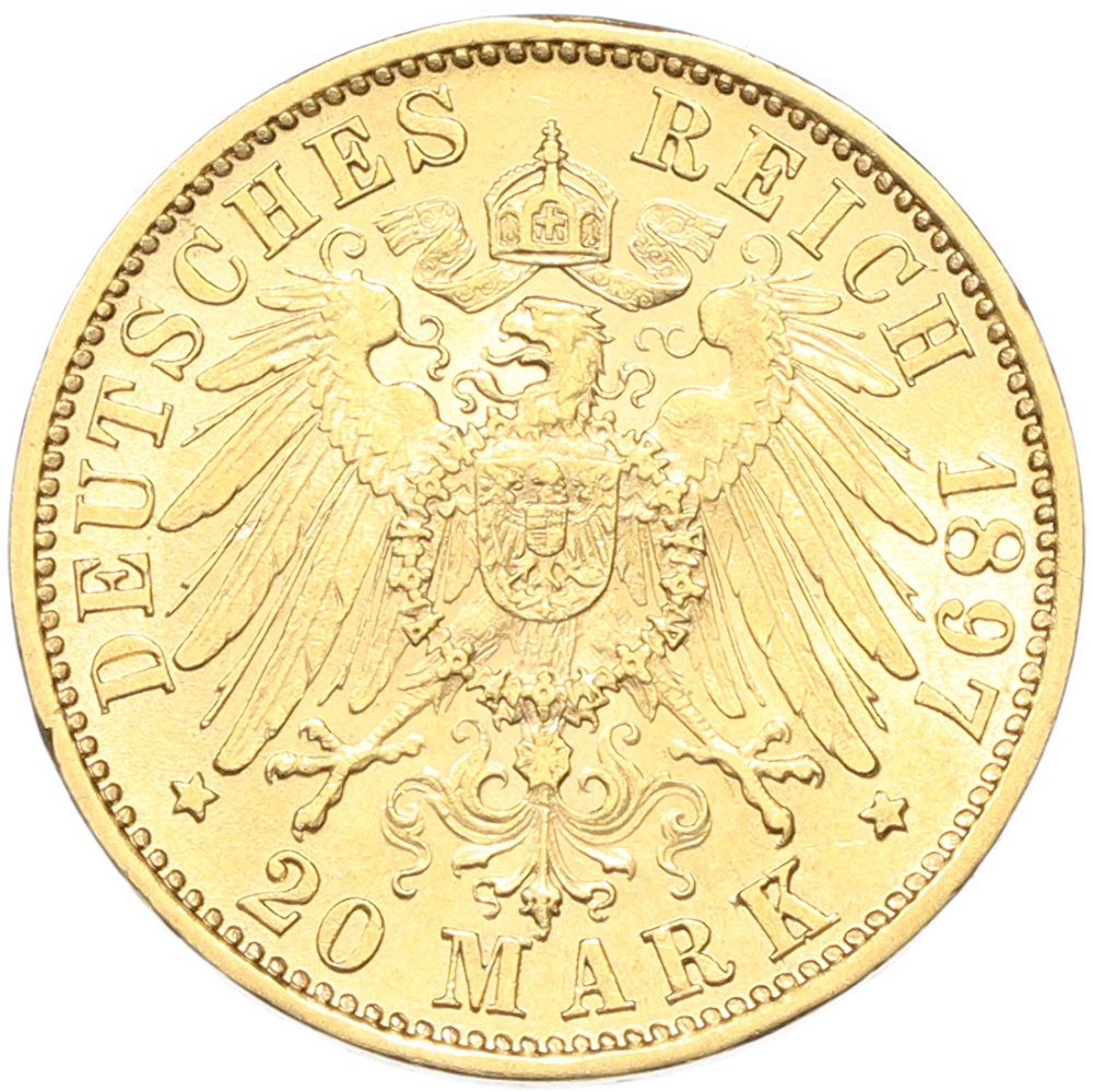 20 марок 1897 года F Германия (Вюртемберг) — Фото №2
