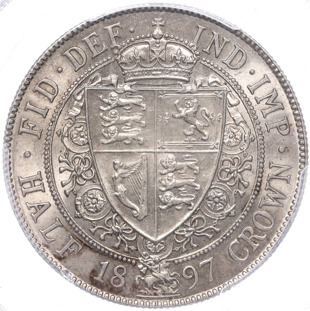 1/2 кроны 1897 года Великобритания (Королева Виктория) — в слабе PCGS (MS64+) — Фото №1