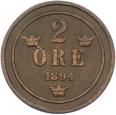 2 эре 1894 года Швеция — Фото №1