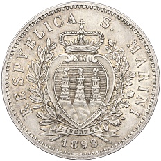 5 лир 1898 года Сан-Марино — Фото №2