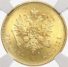 20 марок 1879 года Русская Финляндия — в слабе NGC (MS64) — Фото №2