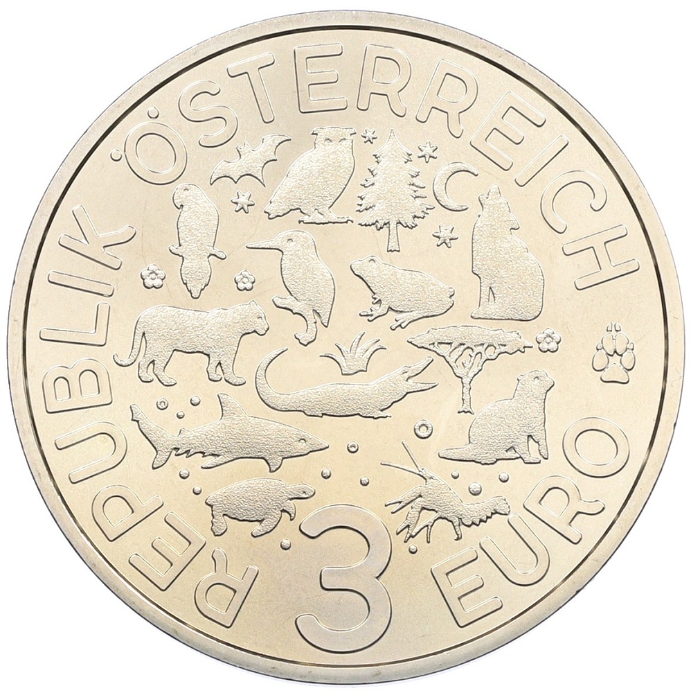 3 евро 2018 года Австрия «Животные со всего мира — Акула» — Фото №2