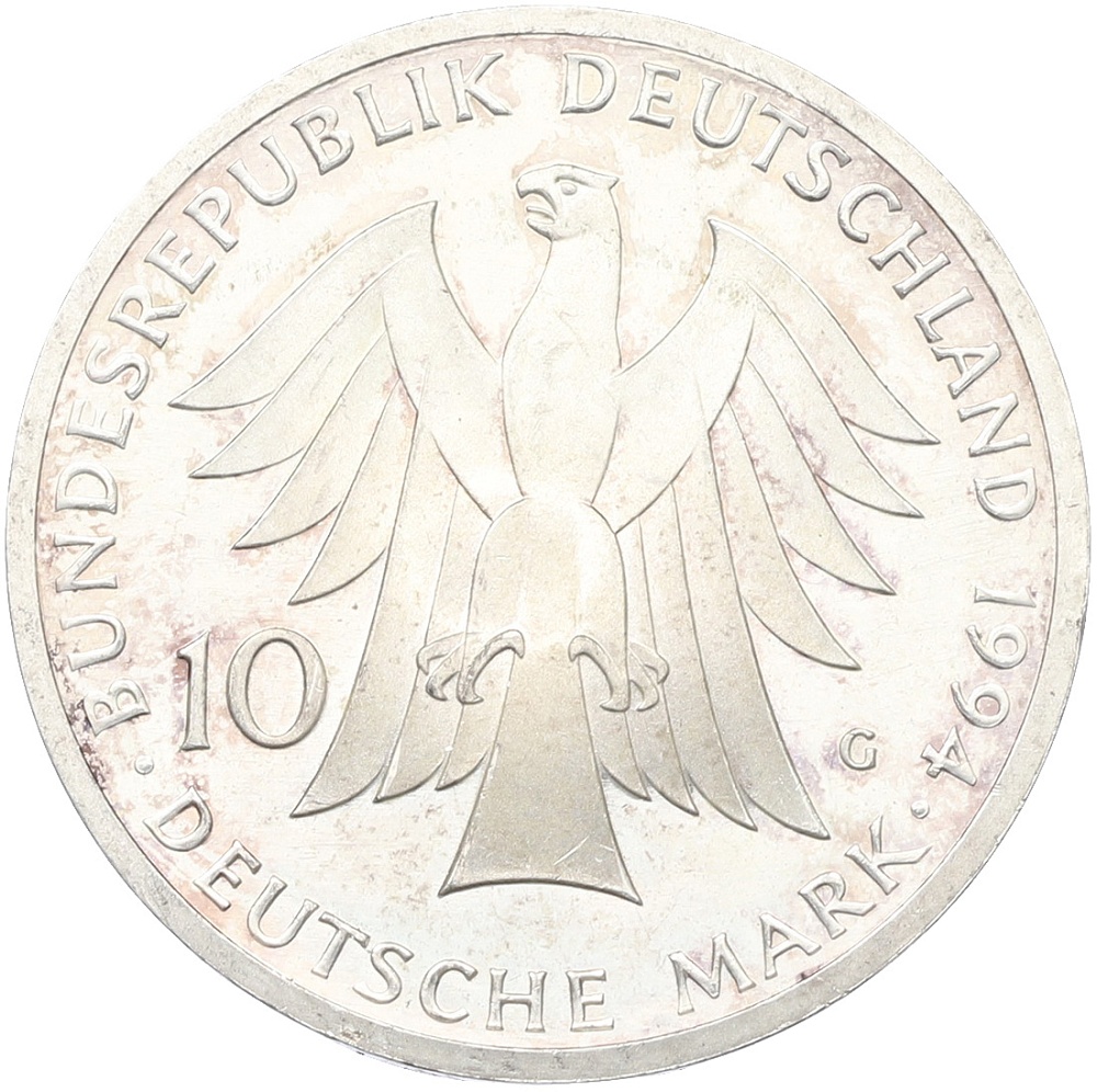 10 марок 1994 года G Германия «250 лет со дня рождения Иоганна Готфрида Гердера» — Фото №2