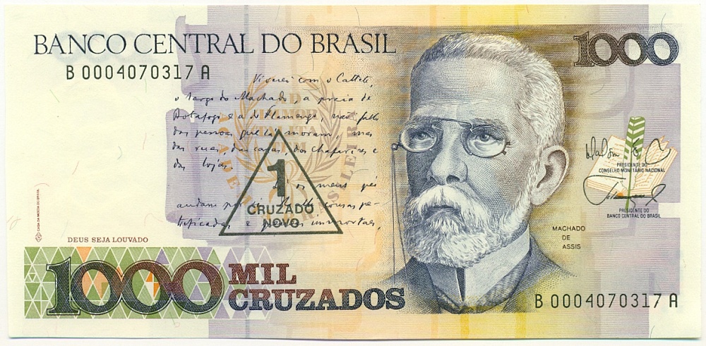1 новый крузадо 1989 года Бразилия (Надпечатка на 1000 крузадо) — Фото №1