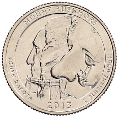 1/4 доллара (25 центов) 2013 года D США «Национальные парки — №20 Национальный мемориал Маунт-Рашмор» — Фото №1