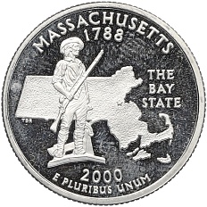 1/4 доллара (25 центов) 2000 года S США «Штаты и территории — Массачусетс» — Фото №1