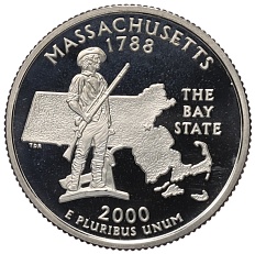 1/4 доллара (25 центов) 2000 года S США «Штаты и территории — Массачусетс» — Фото №1
