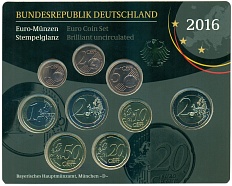 Набор из 9 евромонет 2016 года D Германия — Фото №1