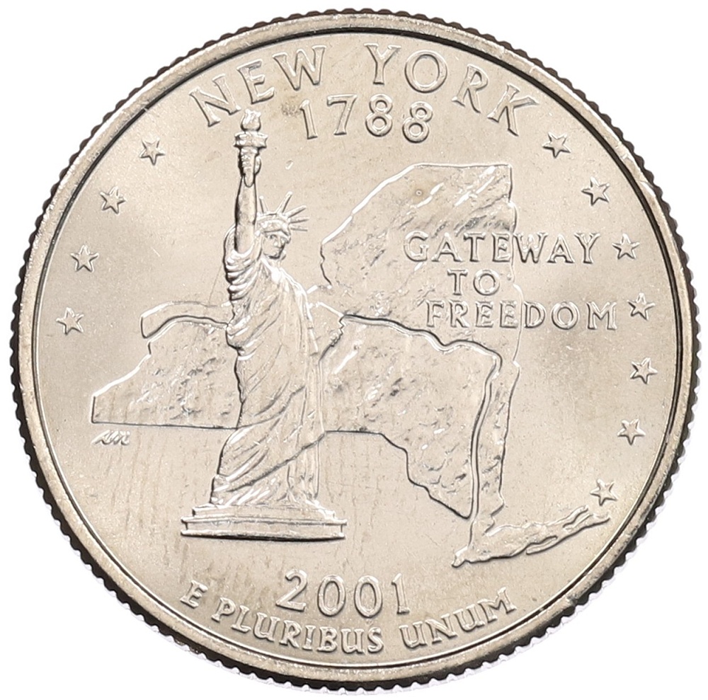 1/4 доллара (25 центов) 2001 года D США «Штаты и территории — Нью-Йорк» — Фото №1