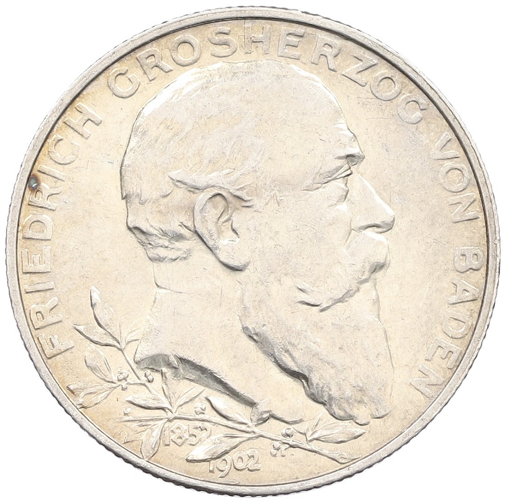 2 марки 1902 года Германия (Баден) «50 лет правлению Фридриха I» — Фото №1