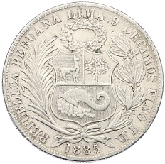 1 соль 1885 года Перу — Фото №2