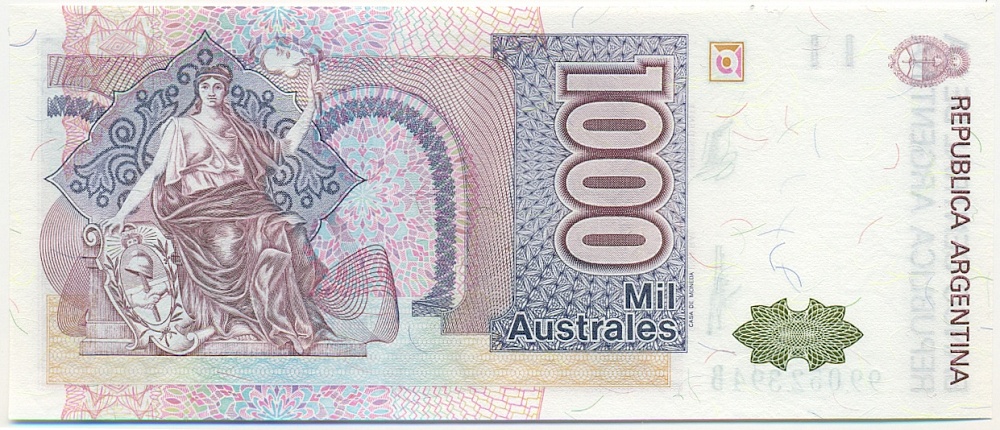1000 аустралей 1989 года Аргентина — Фото №2
