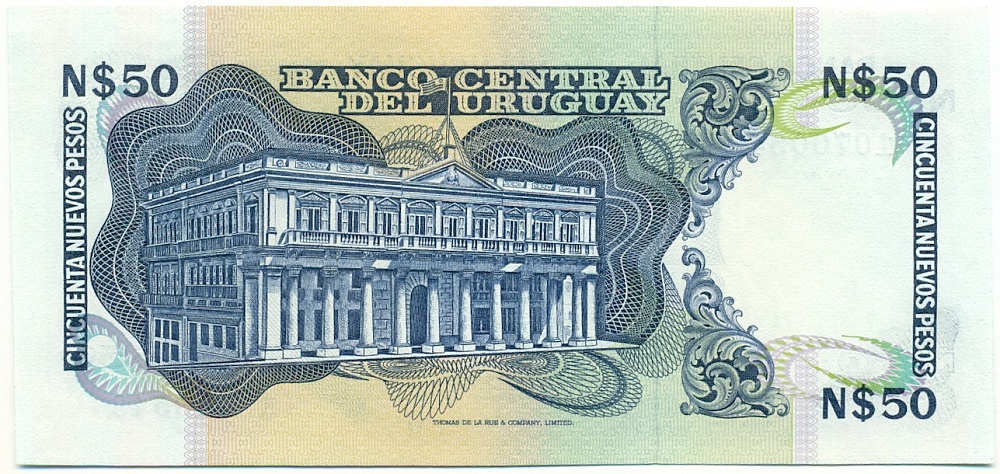 50 новых песо 1989 года Уругвай — Фото №2