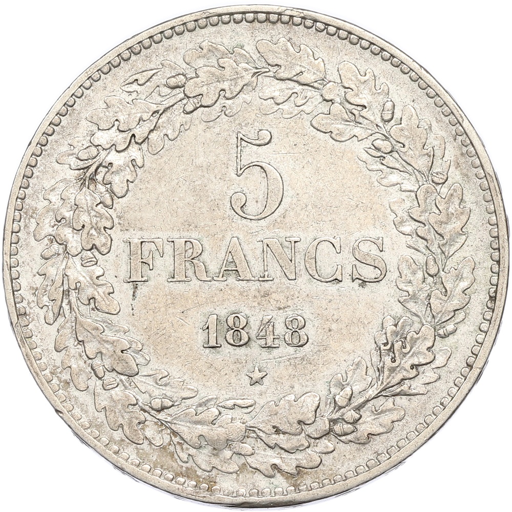 5 франков 1848 года Бельгия (Леопольд I) — Фото №1