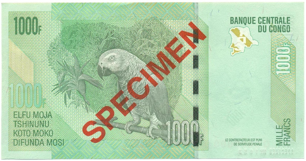 1000 франков 2013 года Конго (ДРК) (Образец) — Фото №2
