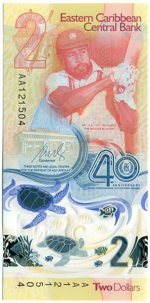 2 доллара 2023 года Восточные Карибы «40 лет Центральному банку» — Фото №1