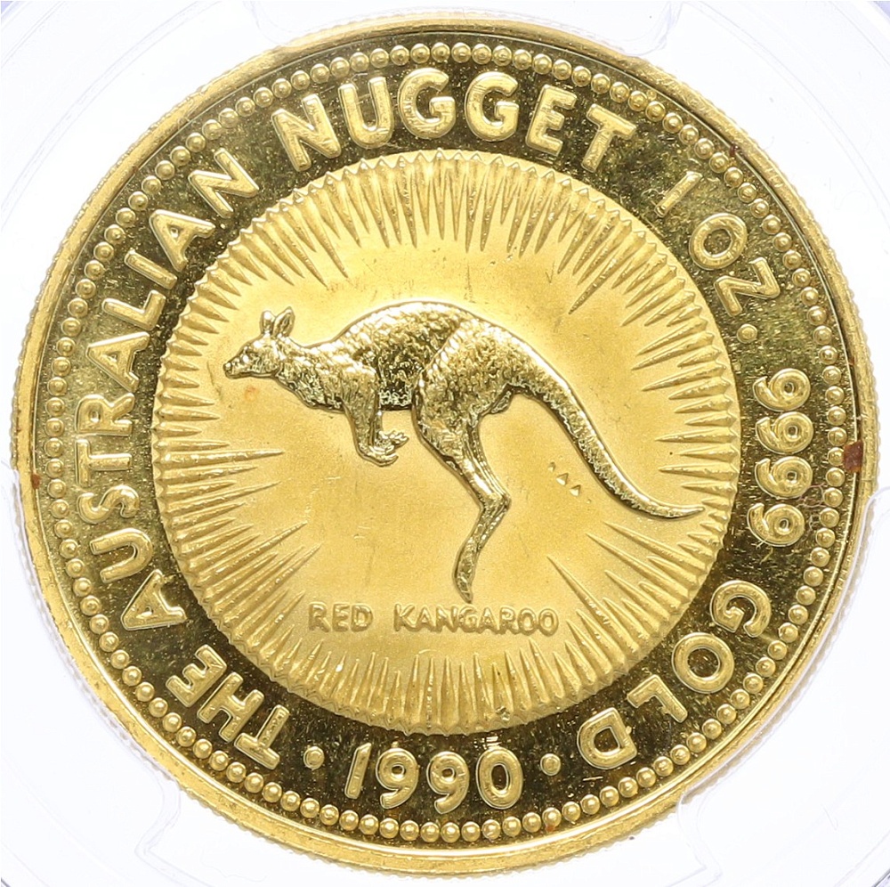 100 долларов 1990 года Австралия «Австралийский самородок — Рыжий кенгуру» в слабе PCGS (MS63) — Фото №1