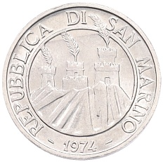 1 лира 1974 года Сан-Марино — Фото №2