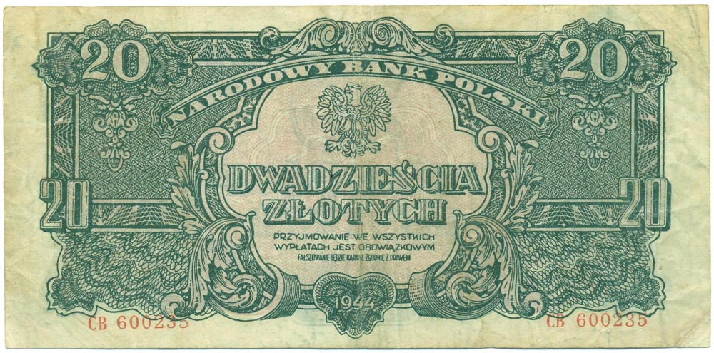 20 злотых 1944 года Польша — Фото №1