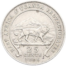 25 центов 1906 года Британская Восточная Африка и Уганда — Фото №1