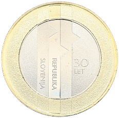 3 евро 2021 года Словения «30 лет государственности Республики Словения» — Фото №1