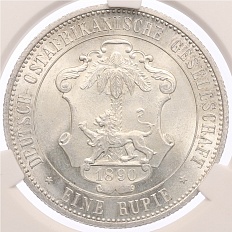 1 рупия 1890 года Германская Восточная Африка — в слабе CPRC (MS65) — Фото №1