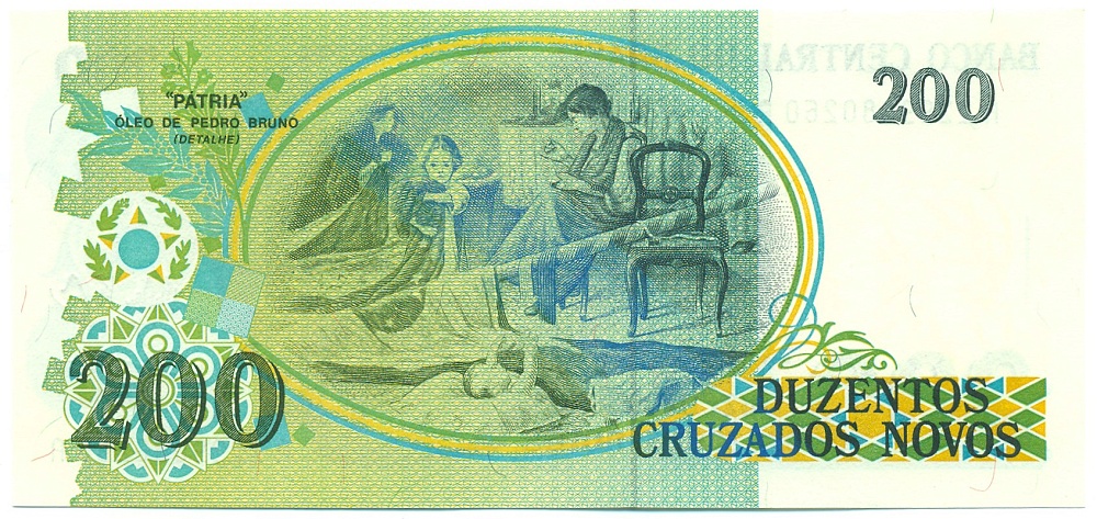 200 крузейро 1990 года Бразилия (Надпечатка на 200 новых крузадо) — Фото №2
