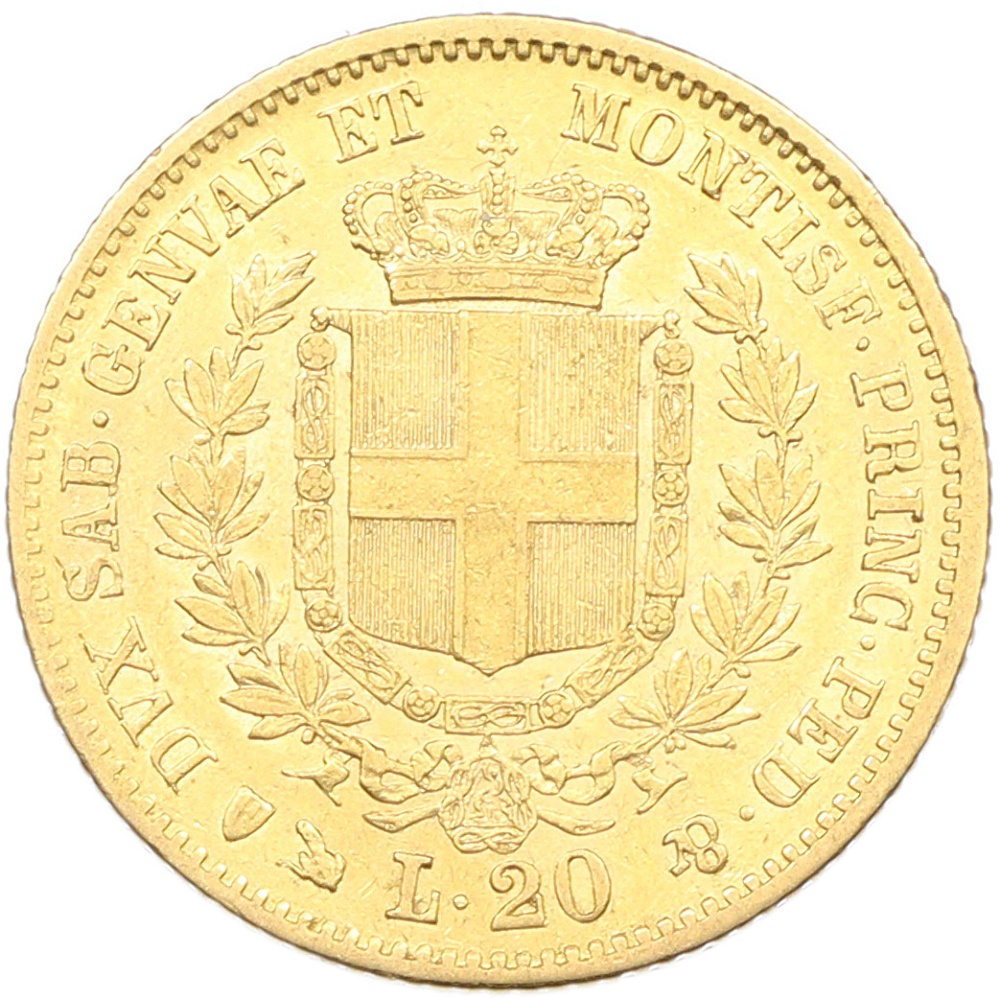 20 лир 1856 года Сардиния — Фото №2