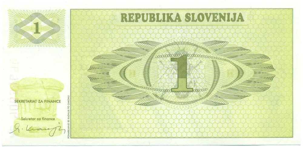 1 толар 1990 года Словения (Образец) — Фото №2