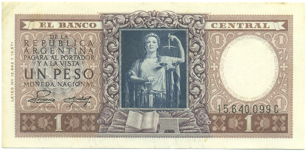 1 песо 1952-1955 года Аргентина — Фото №1