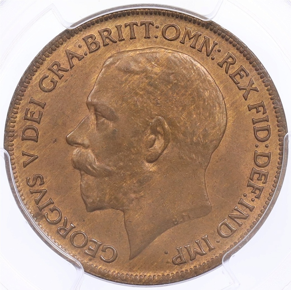 1 пенни 1920 года Великобритания (Король Георг V) в слабе PCGS (MS65RB) — Фото №2