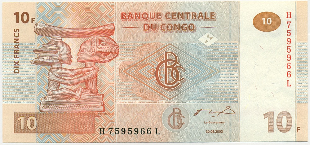 10 франков 2003 года Конго (ДРК) — Фото №1